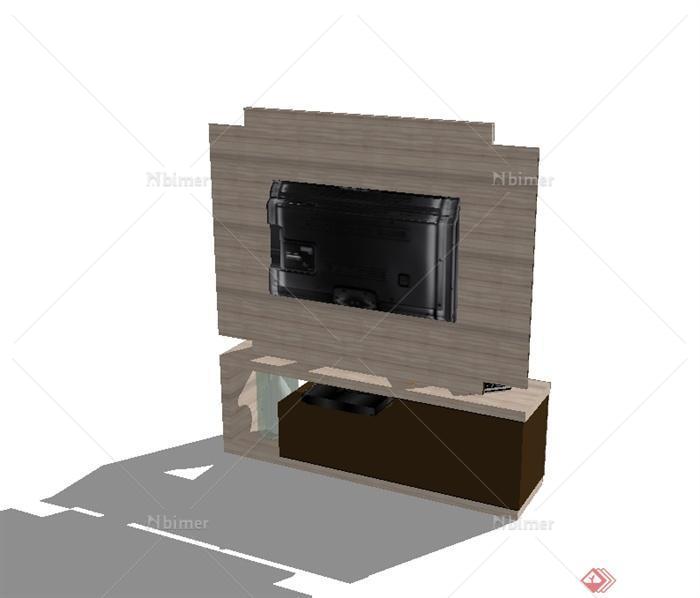 现代小型电视柜电视背景墙设计su模型[原创]