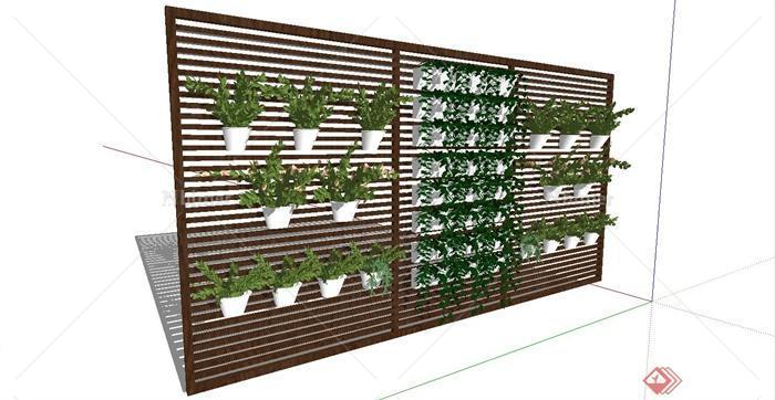 某现代家庭墙面立体绿化植物设计SU模型[原创]
