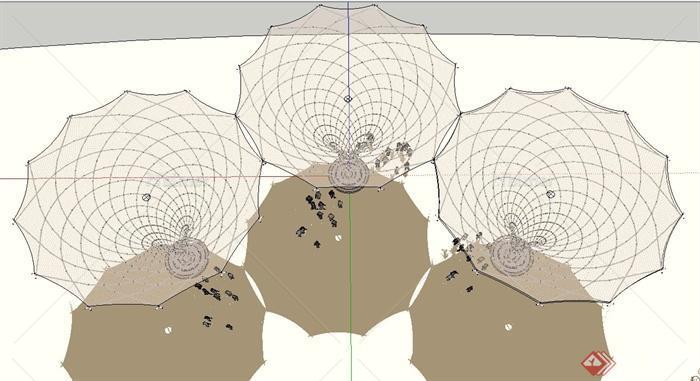 现代三个喇叭形休息廊架设计SU模型