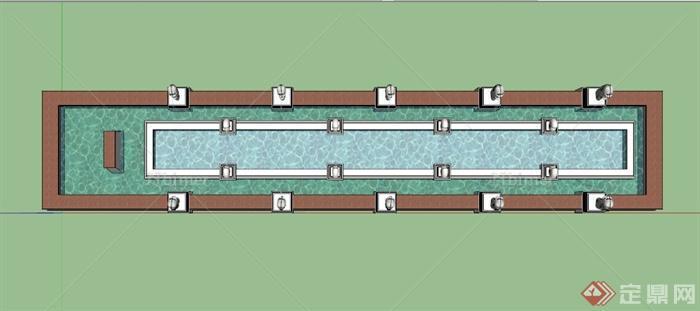 现代中式喷水水池SU模型