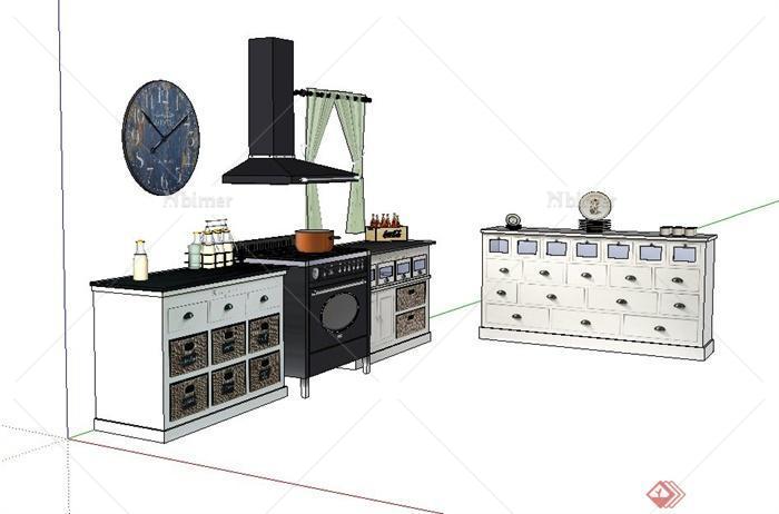 厨房橱柜、灶台设计SU模型[原创]
