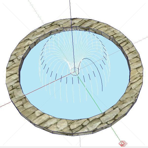 某圆形喷泉喷水池景观设计SU模型素材2