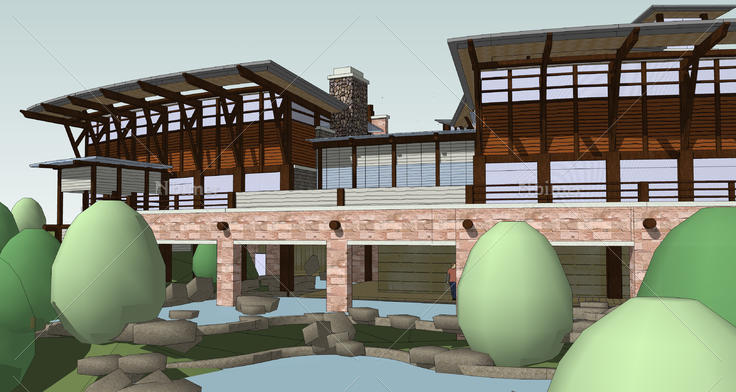 山地商业建筑体验中心设计方案sketchup模型