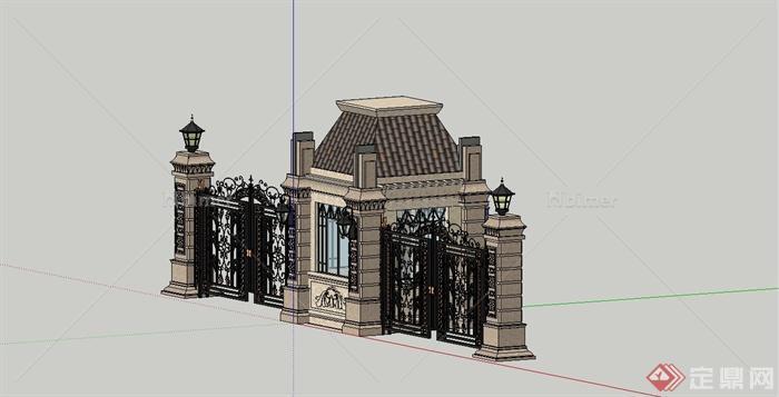 某精致欧式风格居住区大门设计SU模型[原创]