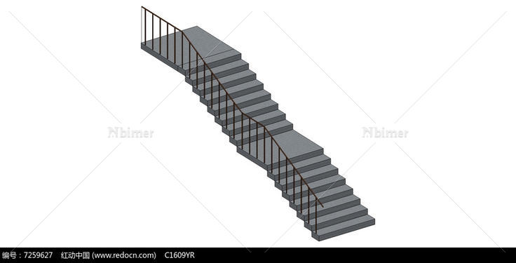 简约灰色楼梯su模型