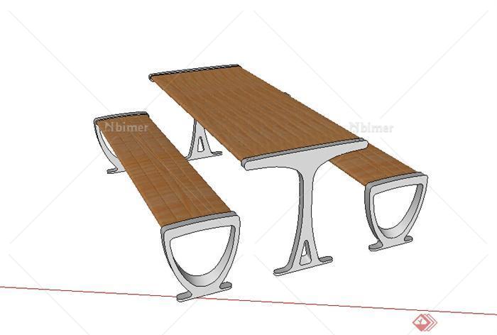 某木质坐凳设计SU模型（含桌子）
