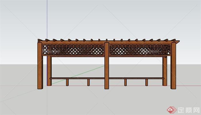 某现代中式木廊架坐凳SU模型