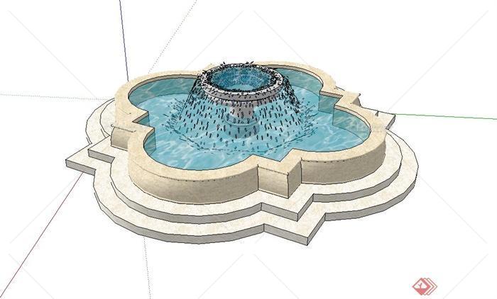 欧式喷泉水池设计su模型[原创]
