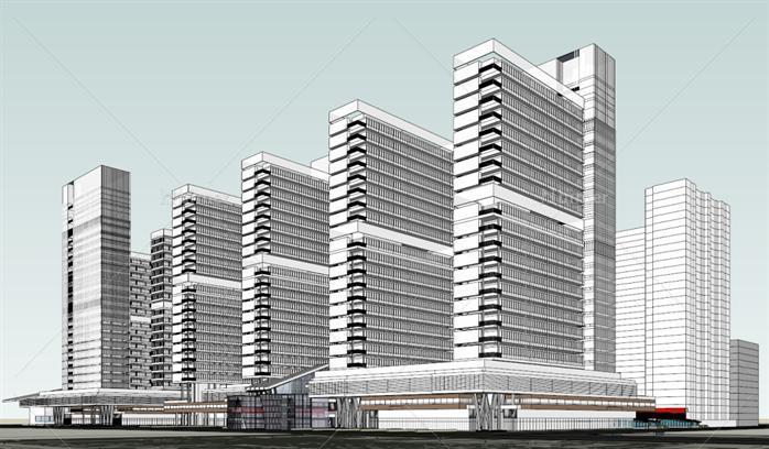 城市CBD中央办公区总体规划方案SU精致设计模型[