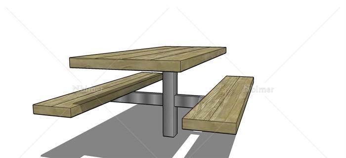 现代木质长桌凳设计su模型[原创]