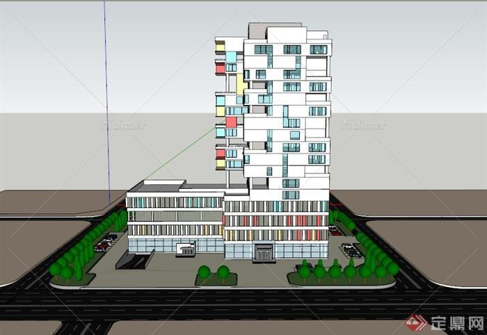 某现代格子式高层办公楼建筑SU模型