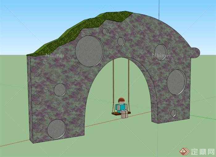 现代简约秋千墙设计su模型