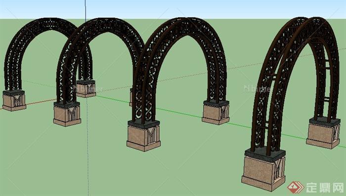 新古典风格拱形组合廊架su模型