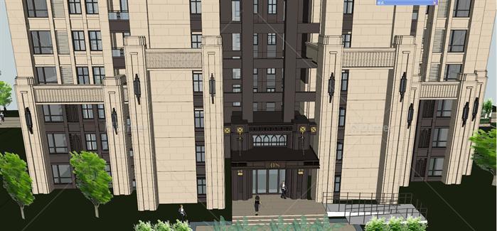 某新古典风格超高层公寓建筑设计SU模型（带入户