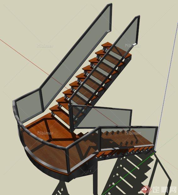 现代风格转折楼梯设计su模型
