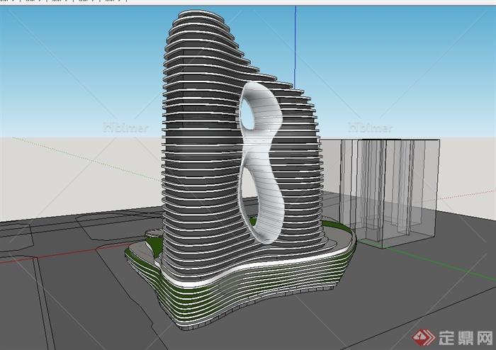 现代风格详细精致商业办公楼设计su模型[原创]