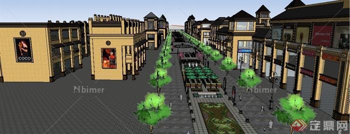 某现代风格商业街建筑景观设计SU模型