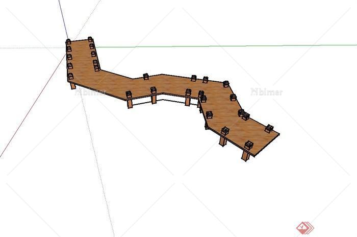 弯曲木栈道桥设计su模型