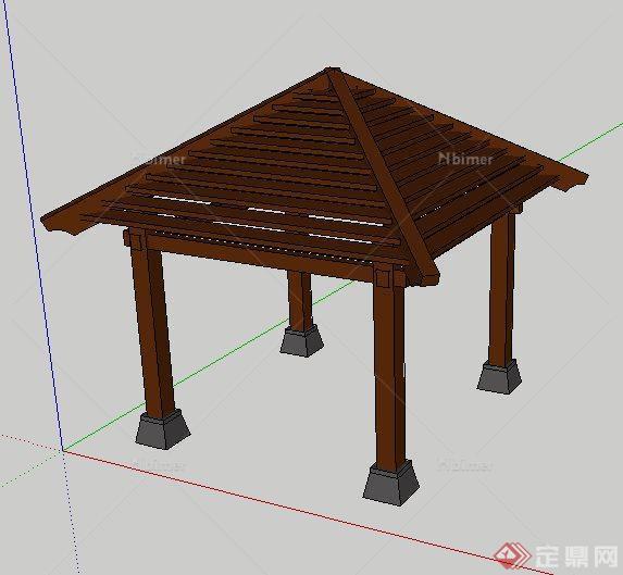 一个简约四角木亭设计SU模型