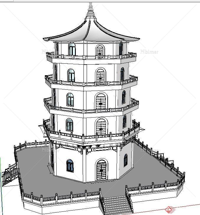 两个古典中式带斗拱塔楼建筑设计SU模型[原创]
