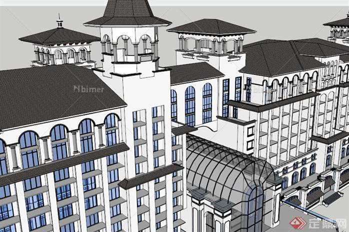 西班牙风格酒店公寓建筑设计方案精细su模型[原创