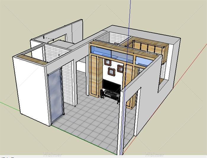 某现代风格简单的单身住宅空间设计su模型[原创]
