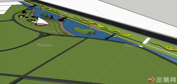某现代风格滨水公园景观规划设计SU模型素材