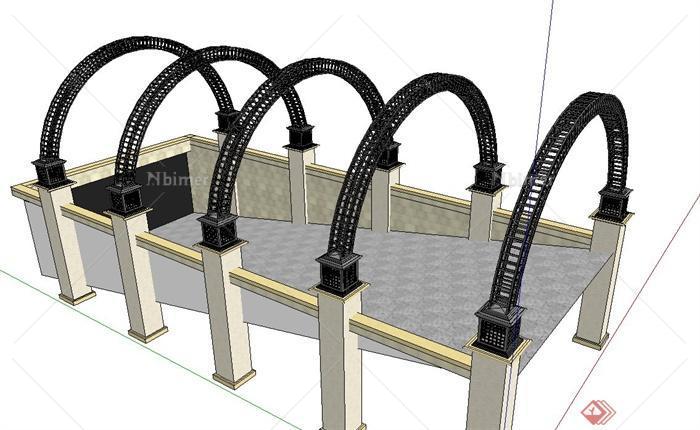 地下车库入口铁艺廊架设计SU模型[原创]