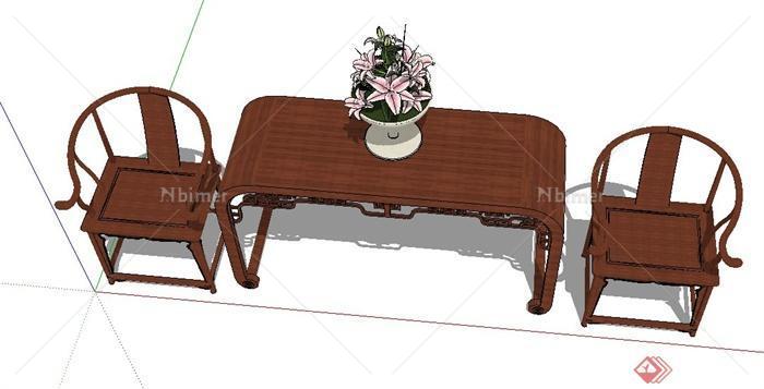 中式木质桌椅设计SU模型