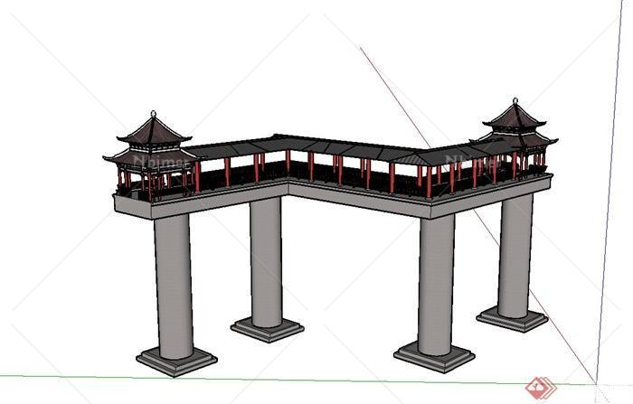古典中式长廊与亭子设计SU模型