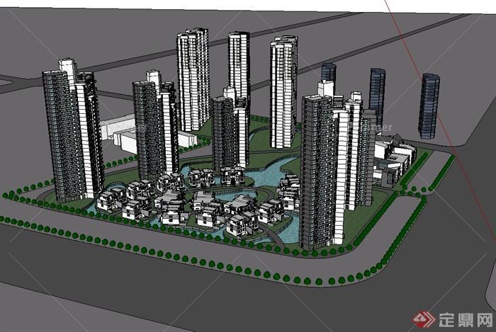 现代风格完整住宅小区建筑及景观规划设计su模型