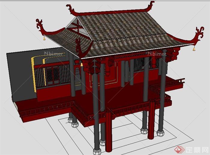中式风格戏台戏亭设计su模型