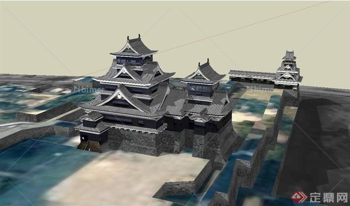日本古城堡楼建筑设计su模型[原创]