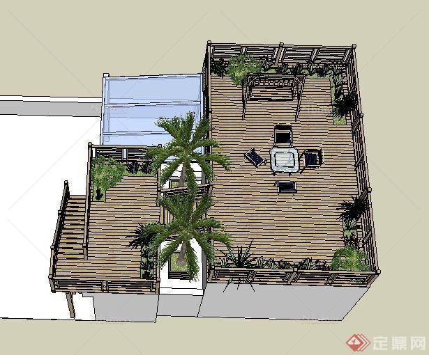 某住宅木质屋顶花园景观设计SU模型[原创]