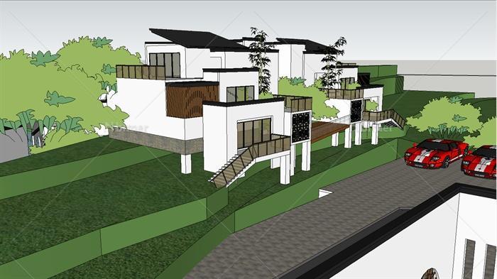 某中式山体别墅住宅区建筑景观设计sketchup模型