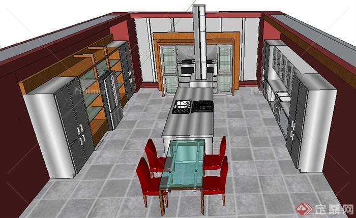 现代简约厨房室内装饰su模型