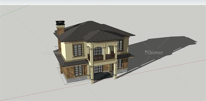 地中海两层别墅住宅建筑设计su模型[原创]