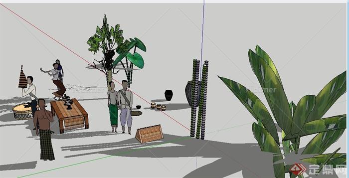 人物、植物、茶几su模型[原创]