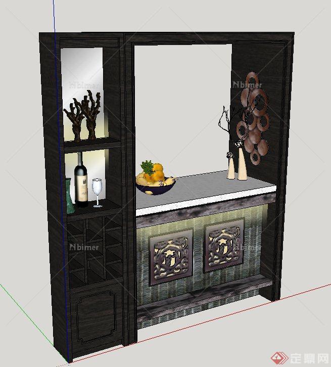 室内木质隔断柜设计SU模型