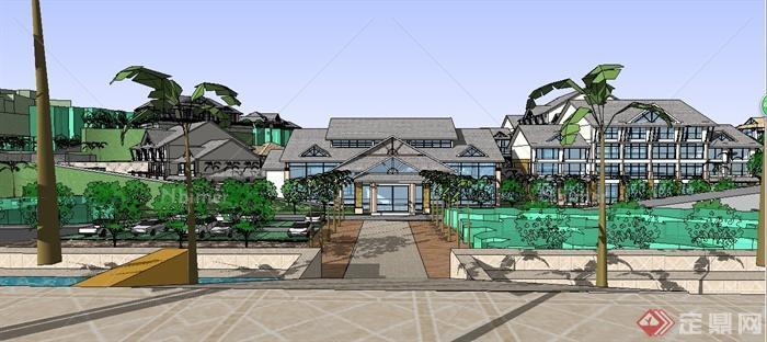 某山地滨水酒店度假村建筑设计SU模型