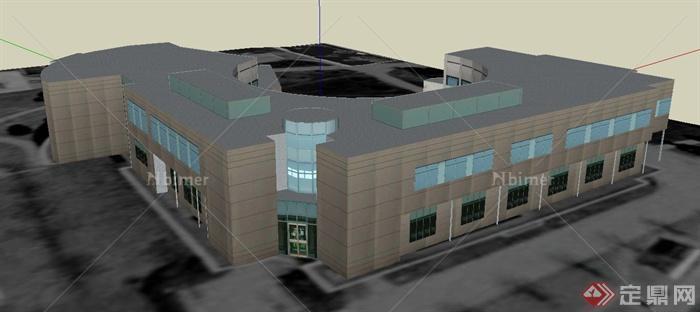 某半圆形两层行政办公楼建筑设计SU模型