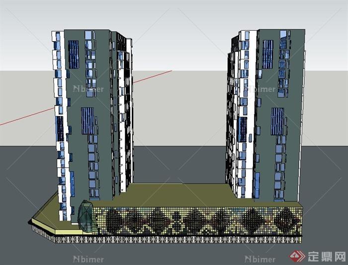 两栋高层商务酒店方案建筑设计SU模型[原创]