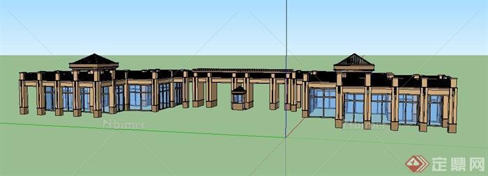 新古典商业街大门及商铺设计su模型[原创]