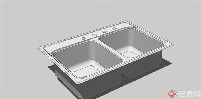 现代不锈钢厨房洗菜池设计SU模型