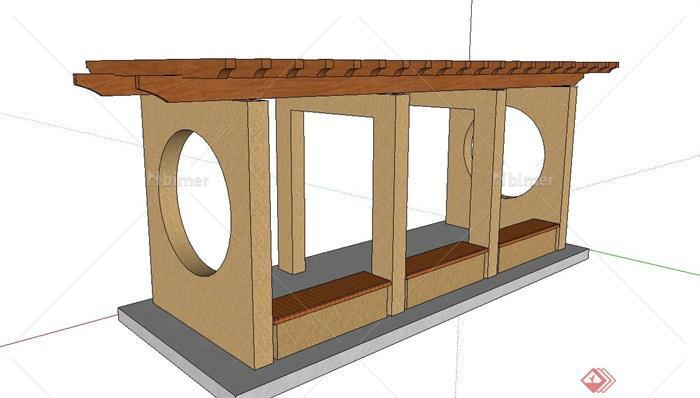 园林景观节点木质廊架设计SU模型