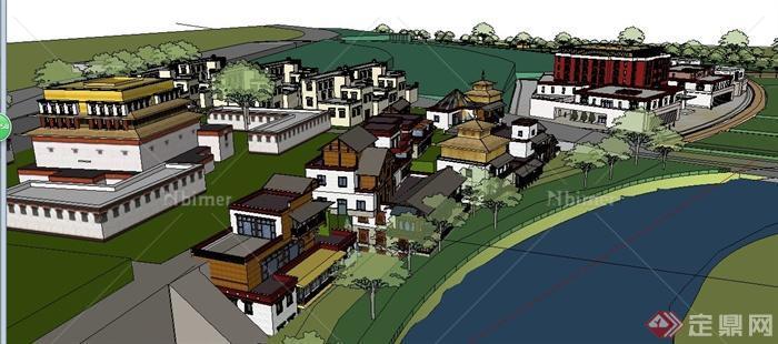 混搭风格居住区及市政中心建筑设计su模型[原创]