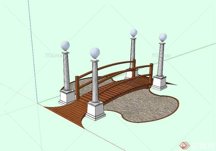 现代木制拱形景观桥设计SU模型[原创]