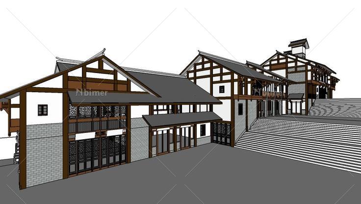 鸿恩模型su5 川东风格商业街模型