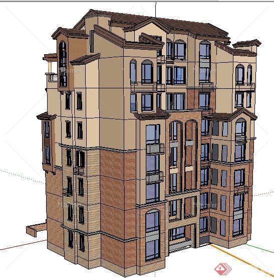 地中海式多层住宅建筑设计su模型
