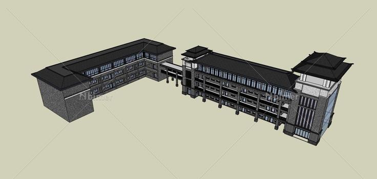 中式多层教学楼(75289)su模型下载